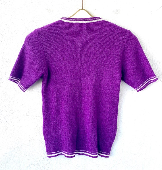 Vintage 60s 70s Sweater Knit Top Tight Purple Shi… - image 5