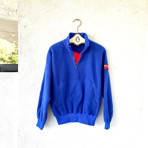 Vintage 90s Polo Ralph Lauren Fleece 1990s Streetwear Blue Red Pullover Cropped Jacket