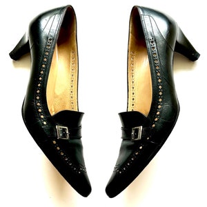 Vintage Celine Leather Heels Women’s Black Loafers Pumps Buckle Cutout