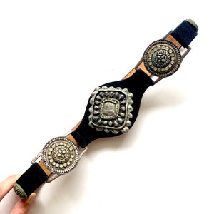 Vintage 80s Black Leather Rhinestone Belt