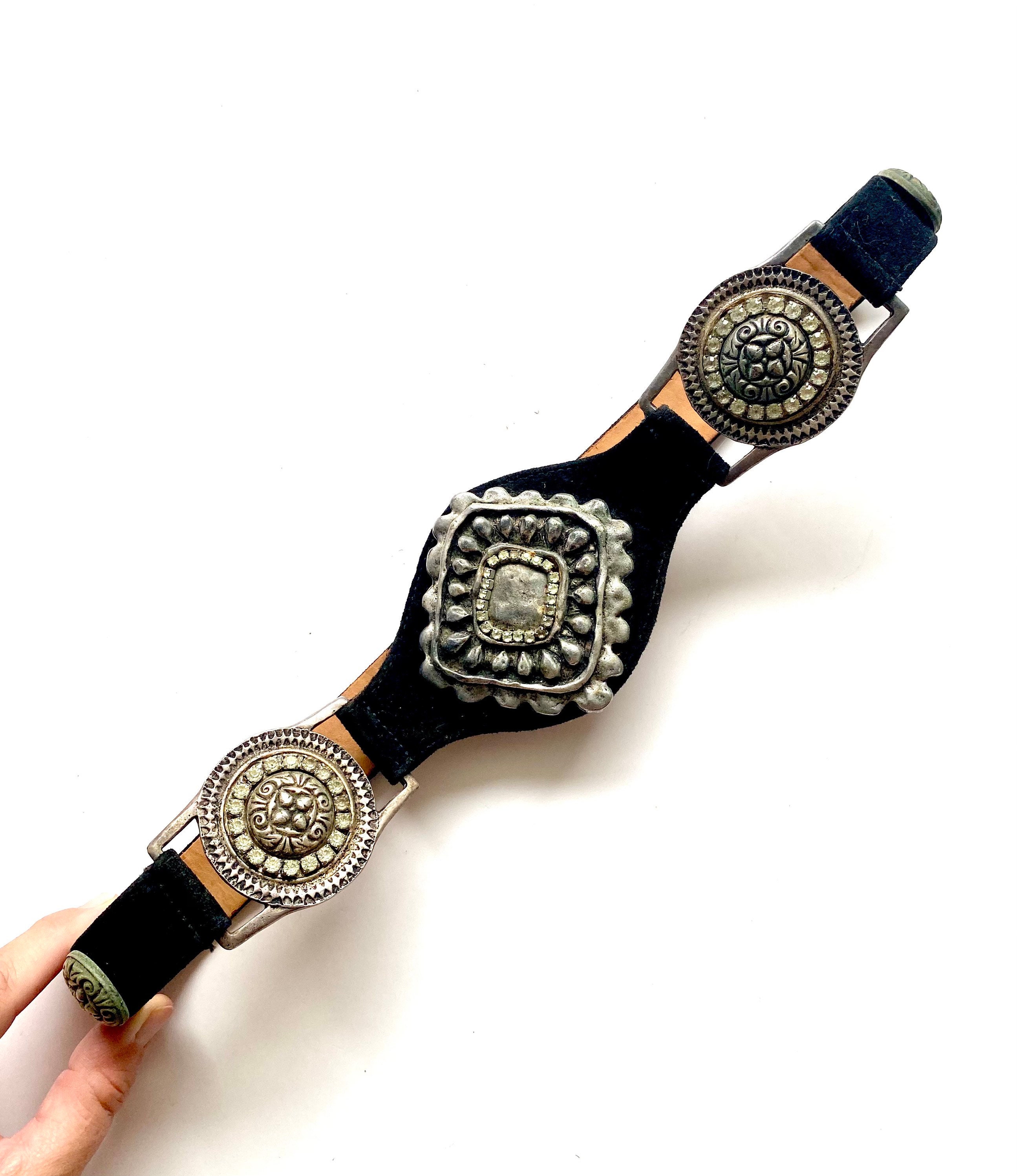 COPY - Vintage 80’s Black Leather Belt with rhinestone Badass Vintage 80 main image 2