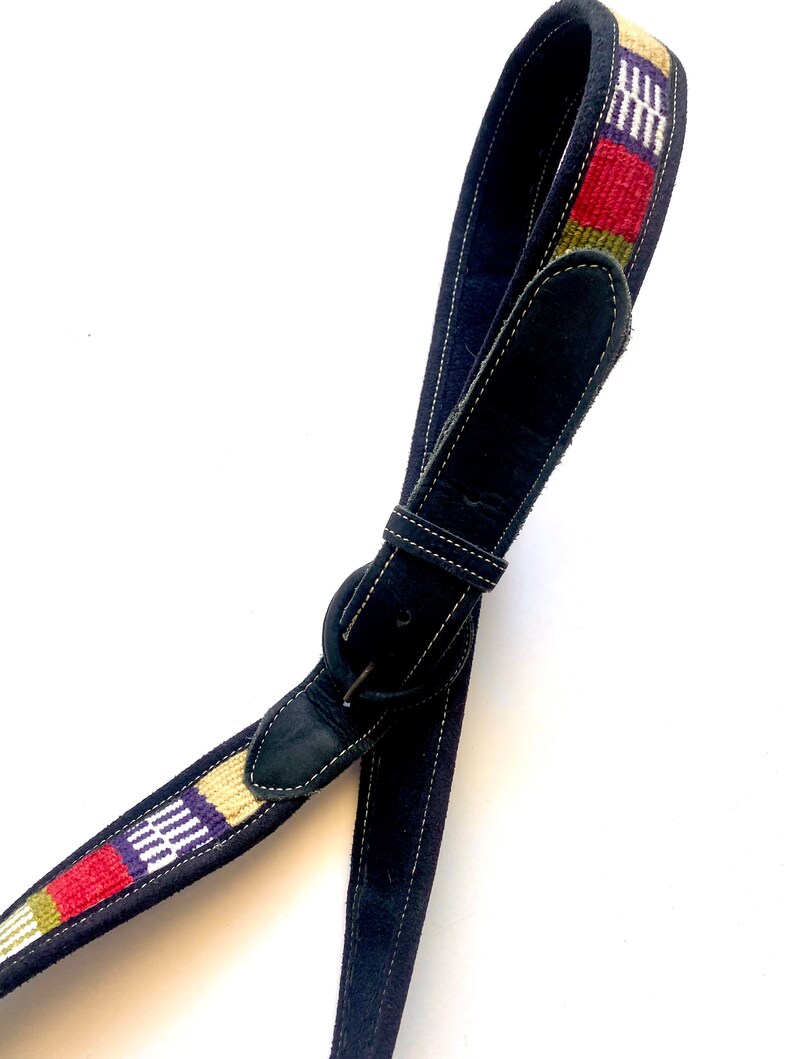 Vintage 80s 90s Woven Suede Belt Black Leather Guatemalan Embroidered Belt image 5
