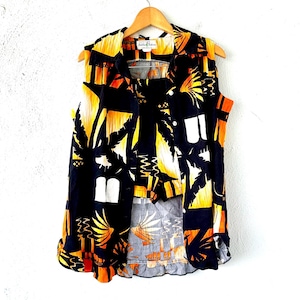 Vintage 60s 70s Hawaiian Barkcloth Matching Shirt Shorts 2 Piece Set 1960s 1970s Architectural Hawaii Tunic Top Bottoms