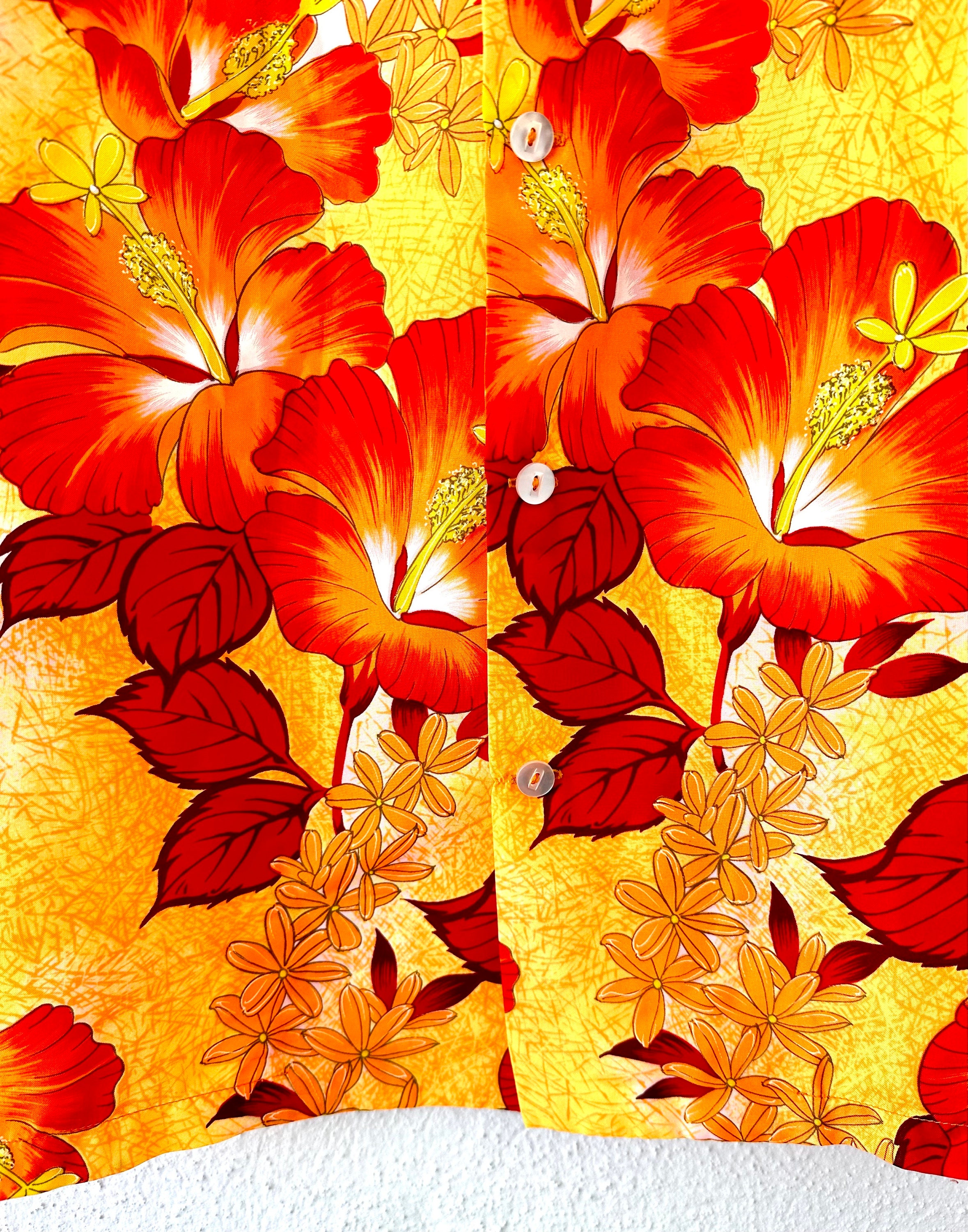 Vintage 70s Floral Hawaiian Shirt: Bright Orange Aloha Top