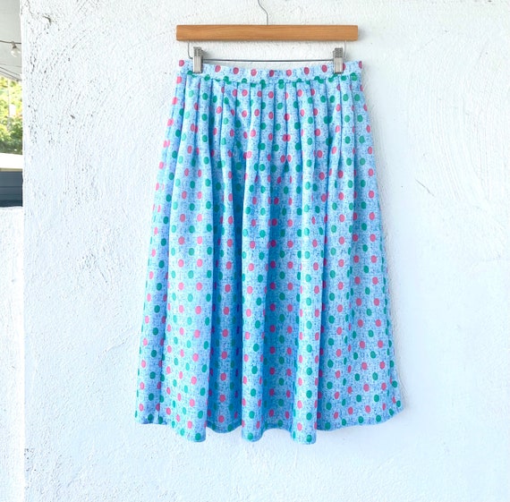 Vintage 60s 70s Bubblegum Polka Dotted Blue Pleat… - image 1