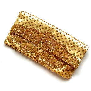 Vintage 60s 70s Hippie Metallic Gold Bag Beaded Boho Crochet Purse Kiss Lock Handbag