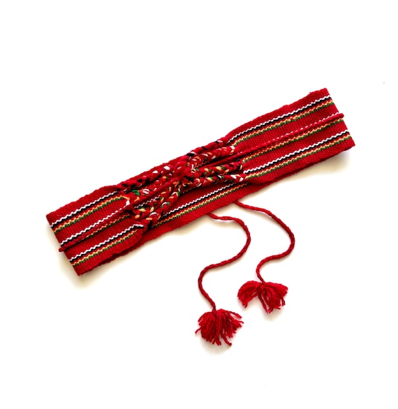 Vintage Boho Woven Belt Striped Hippie Wide Sash Red Tie  display picture 2