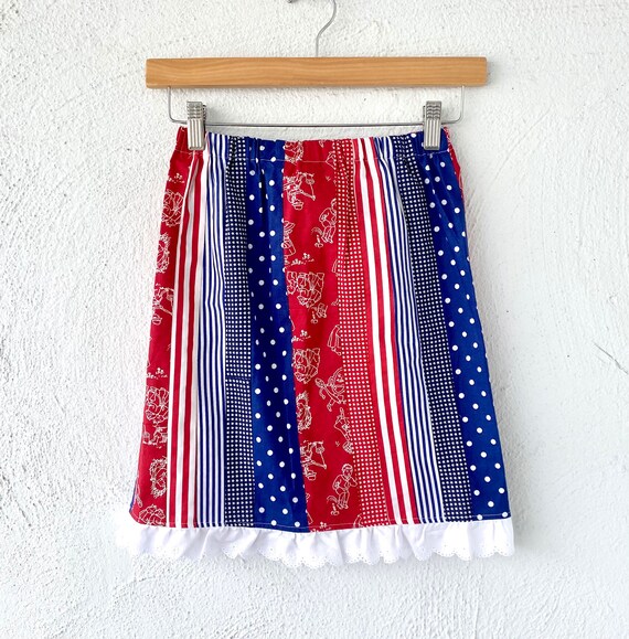 Vintage Quilted Patchwork Striped Ruffle Mini Ski… - image 3