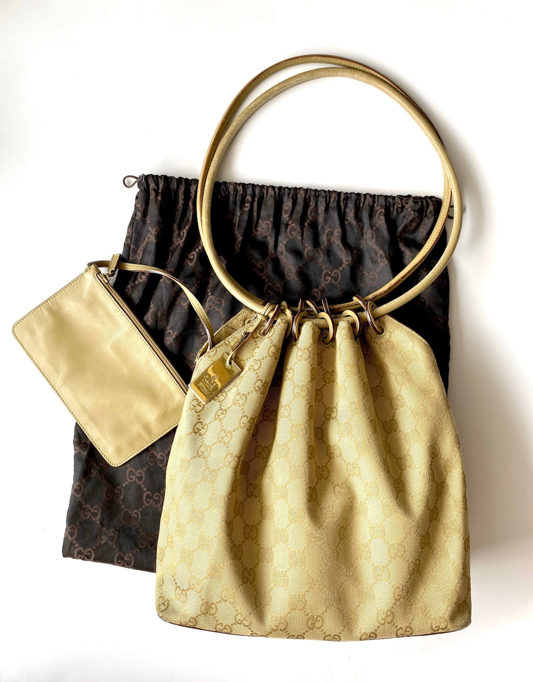 Vintage Gucci GG Monogrammed Shoulder Bag Top Handle Purse Hoop Ring Bucket Bag Etsy UK