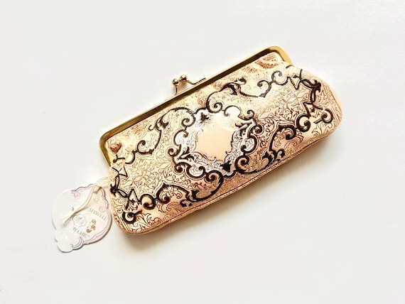 Vintage Embossed Gilded Leather Clutch Pink Gold Bag Handbag Wallet