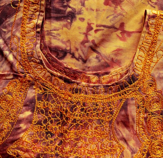 Vintage 70s Embroidered Caftan Tie Dye Top Shirt - image 7