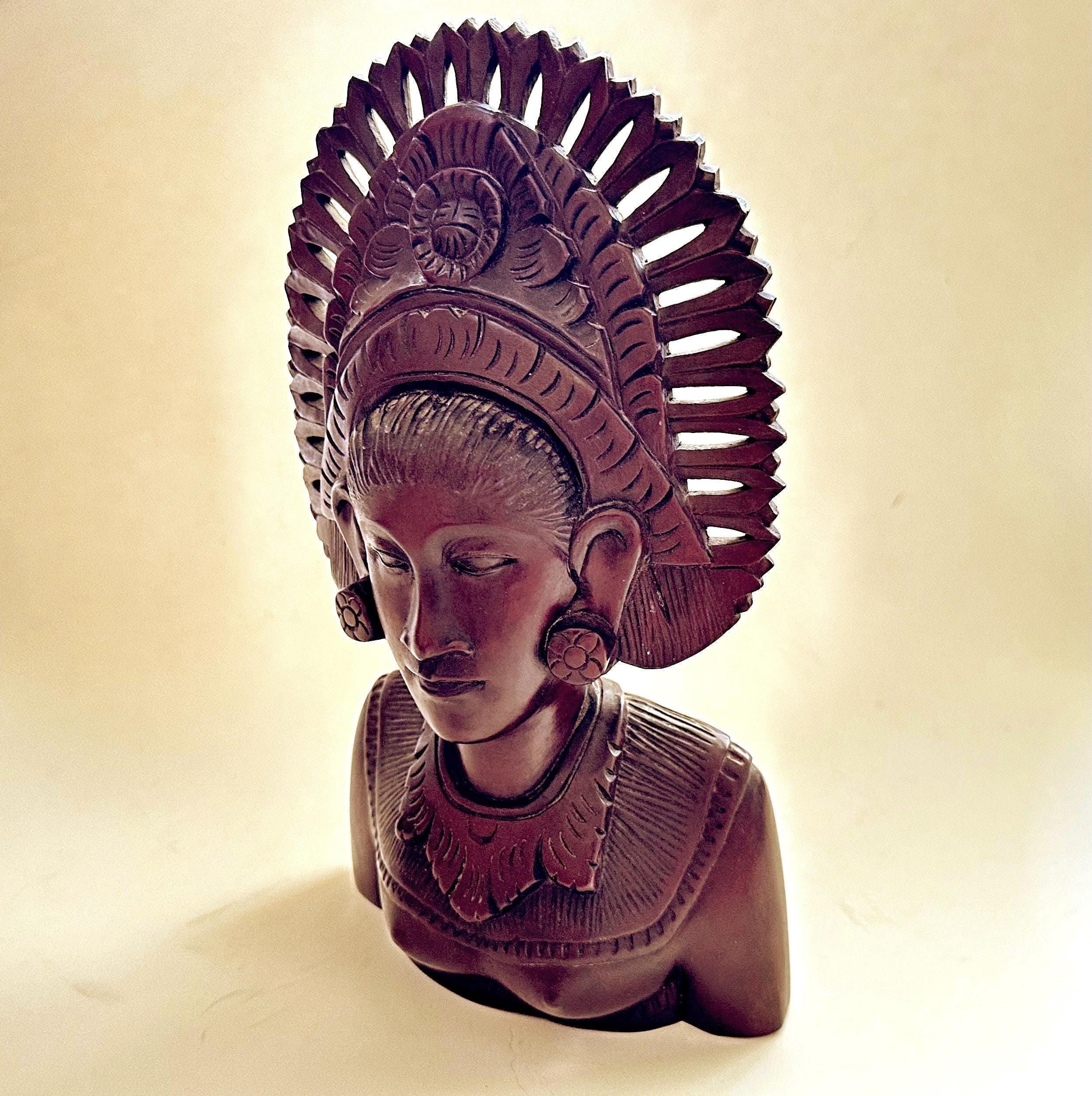 Vintage Balinese Warrior Goddess Klungklung Statue Hand Carved