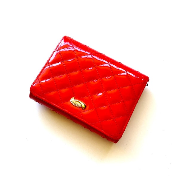Vintage Walborg 1980s Quilted Red Patent Leather Bag with Gold Chain