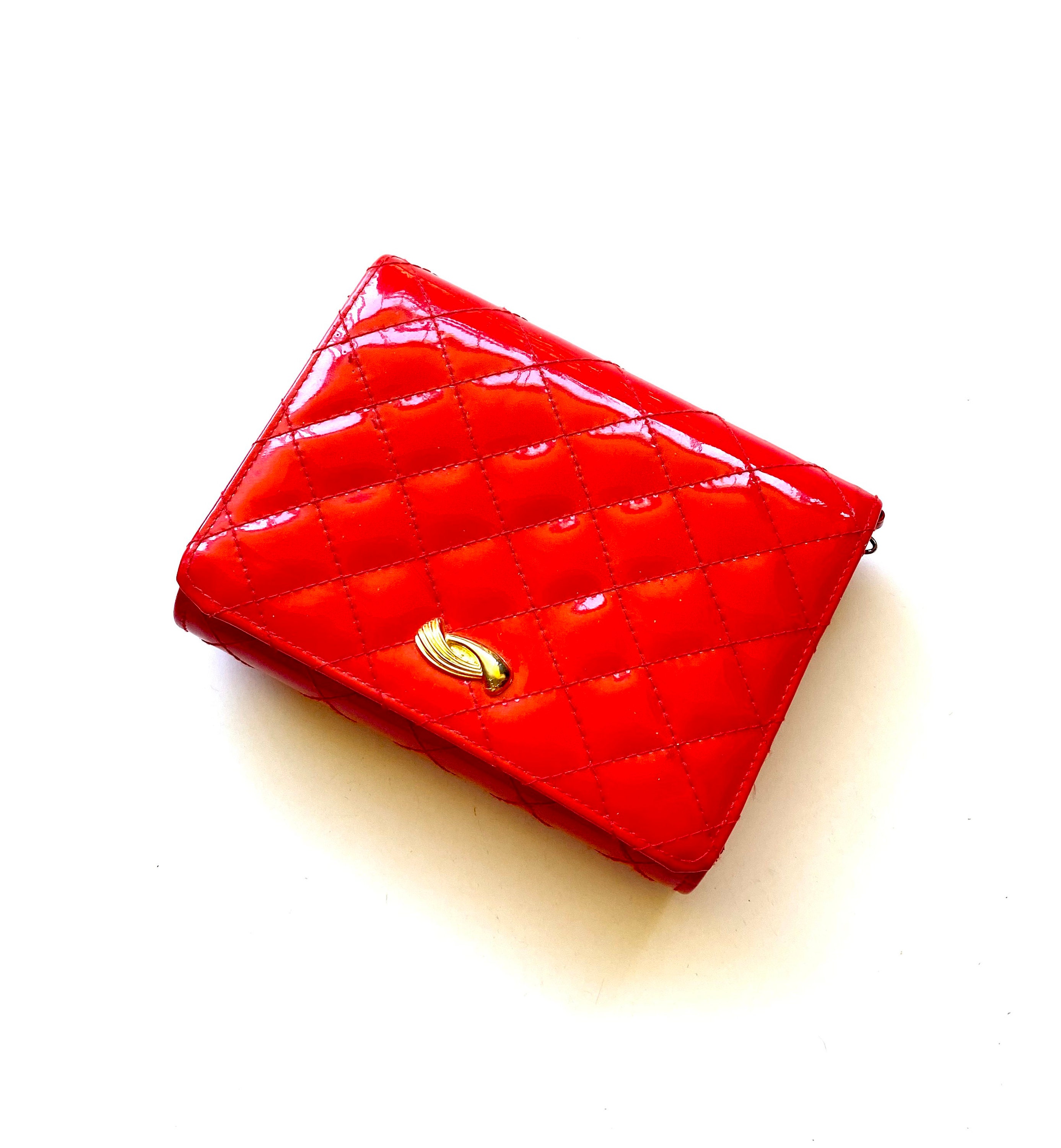 Vintage Walborg 1980s Quilted Red Patent Leather Bag With Gold 