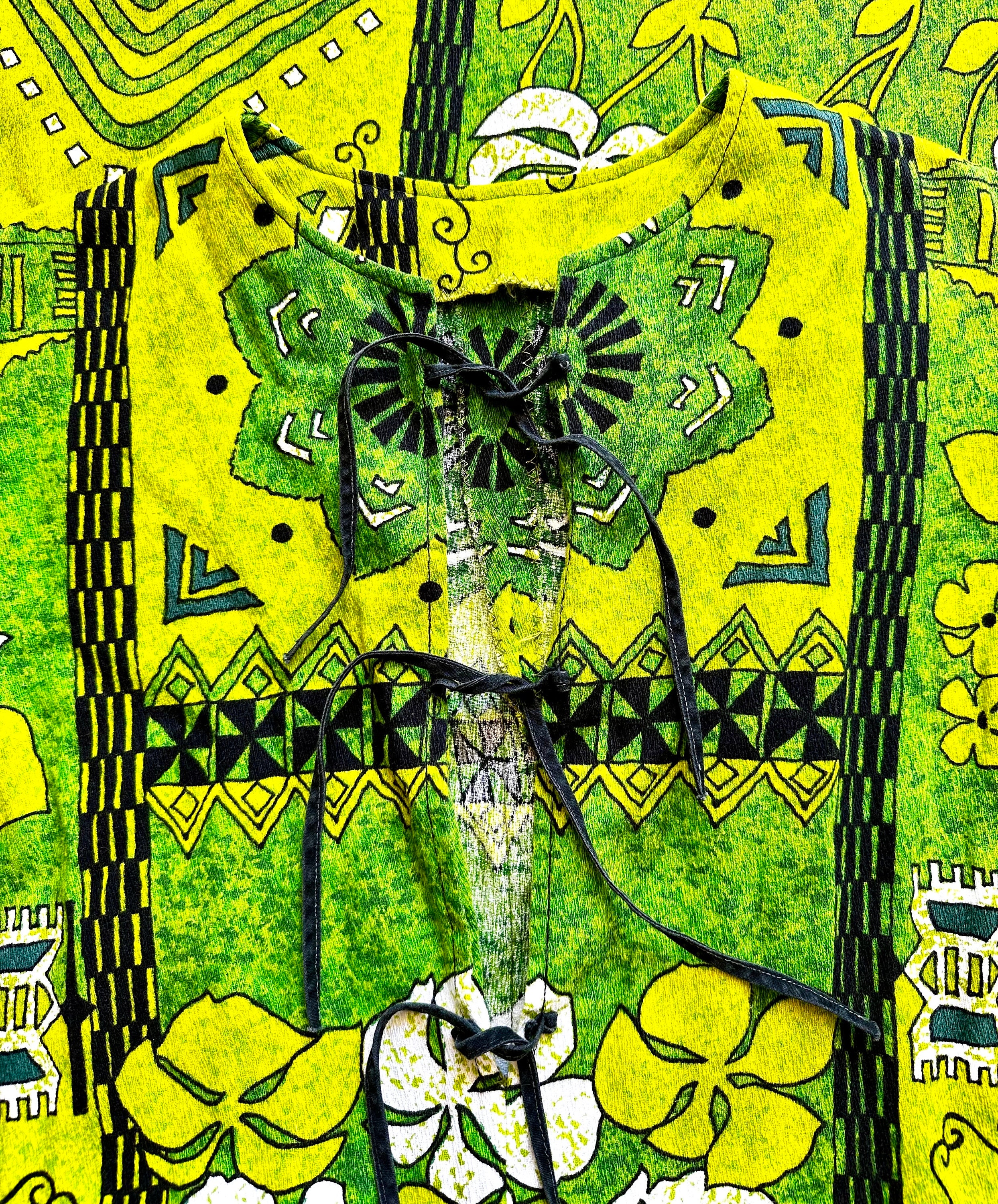 Vintage 60s 70s Psychedelic Hawaiian Barkcloth Dress 1960s 1970s Bright ...
