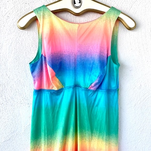 Vintage 60s 70s Rainbow Dress Bright Ombré Striped Colorful Maxi Dress