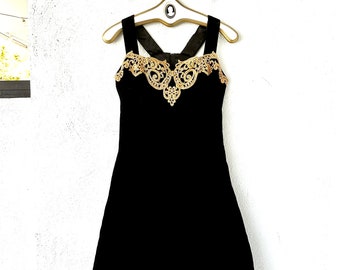 Vintage Jessica Mcclintock Gown Black Velvet Gold Floral and Trim XS/S -  Etsy