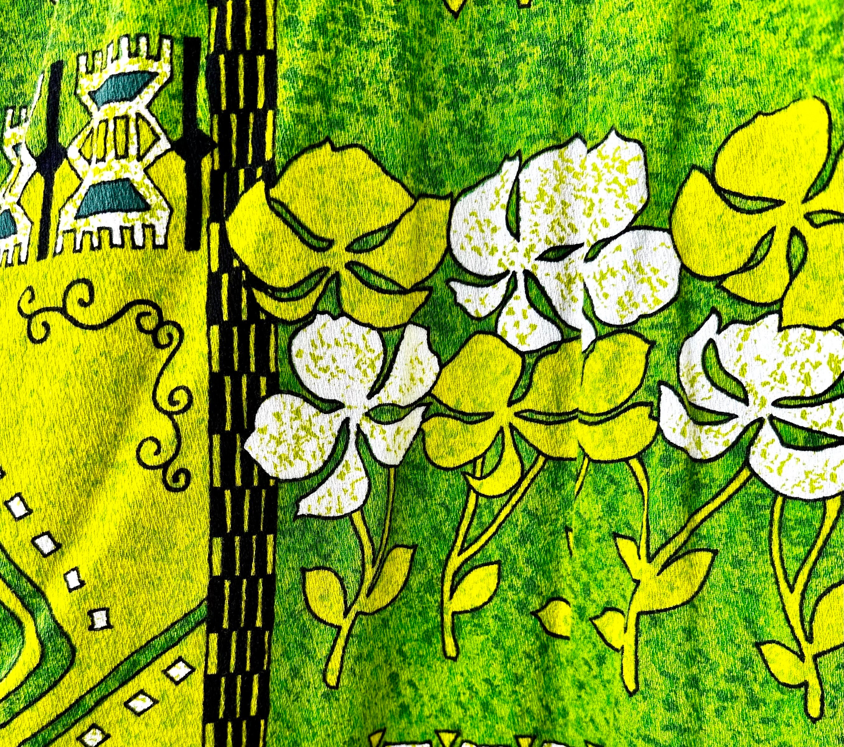 Vintage 60s 70s Psychedelic Hawaiian Barkcloth Dress 1960s 1970s Bright ...