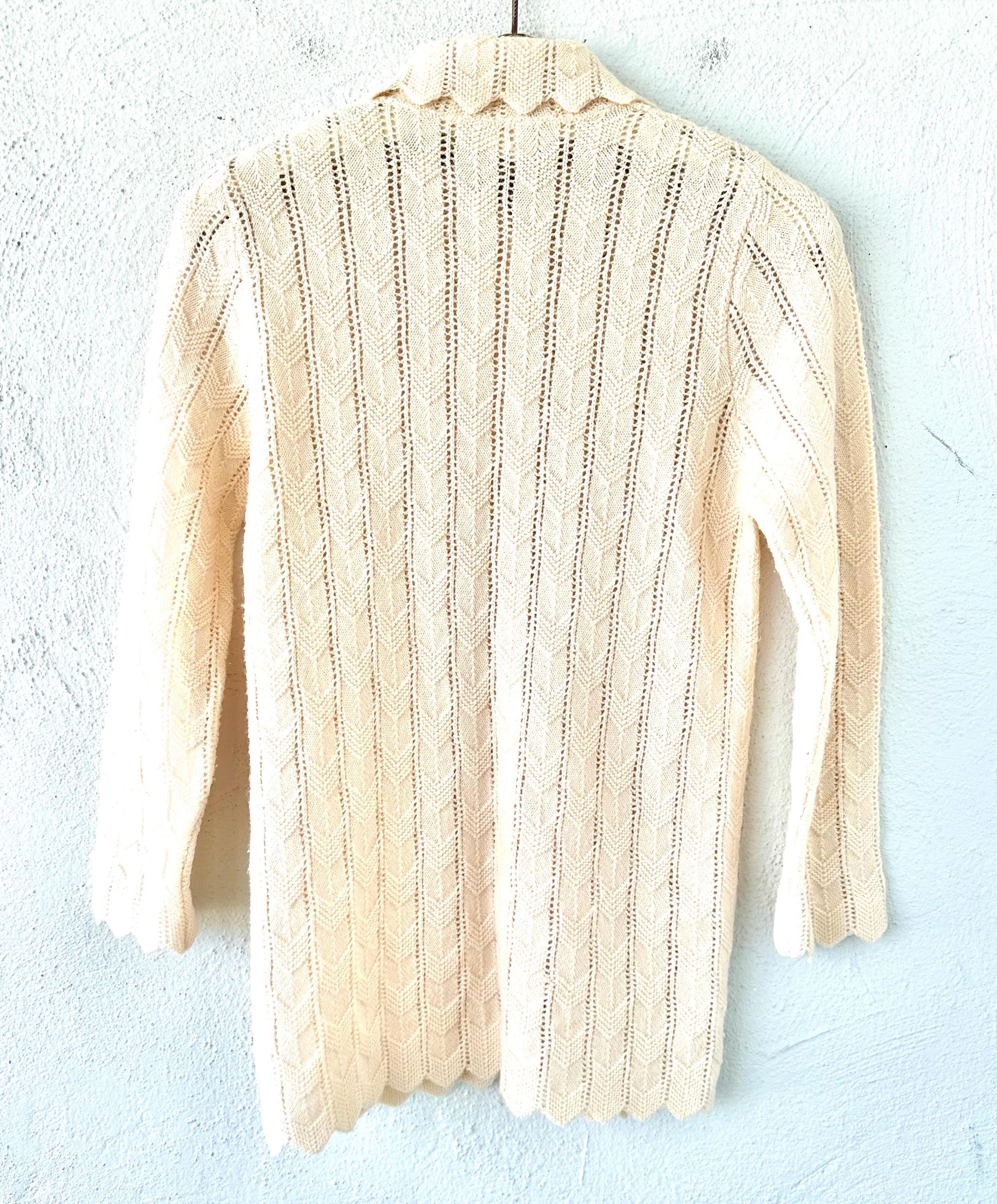 Vintage Crochet Collared Cardigan: 60s 70s Zigzag Knit Sweater - Etsy