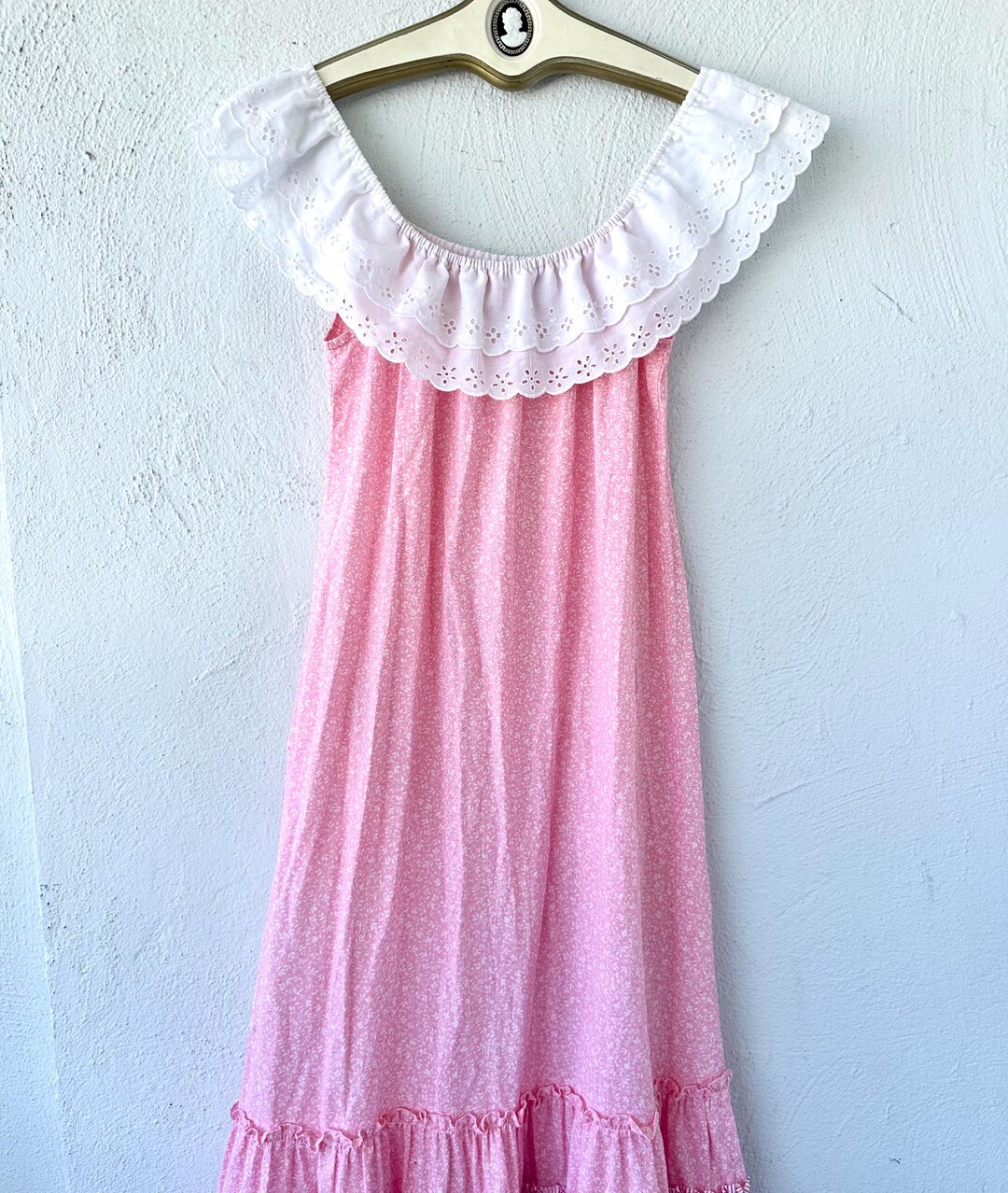 Vintage 70s Eyelet Lace off Shoulder Dress - Pink Floral Muumuu - Etsy