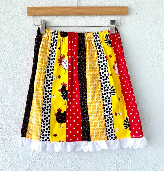 Vintage Quilted Patchwork Striped Ruffle Mini Ski… - image 4