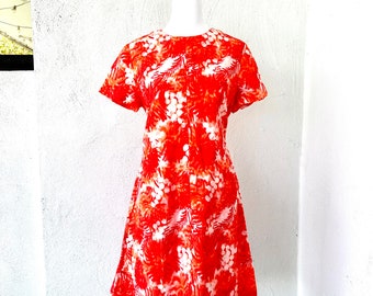 Vintage 60s 70s Hawaiian Floral Dress Red Hawaii Shirtdress