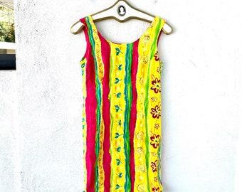 Vintage 80s 90s Jams World Style Dress Hawaiian Bright Dress Striped