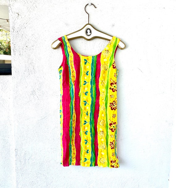 Vintage 80s 90s Jams World Style Dress Hawaiian Bright Dress Striped Vintage 80s 90s Jams World Style Dress Hawaiian Bright Dress Striped