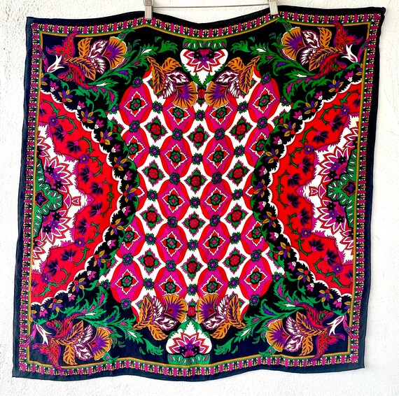 Vintage 70s 80s Large Silk Scarf Hippie Paisley B… - image 7
