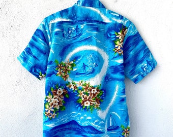 Vintage 60-70-tals Hawaiiansk surfskjorta Hawaii Surf Aloha kragetopp