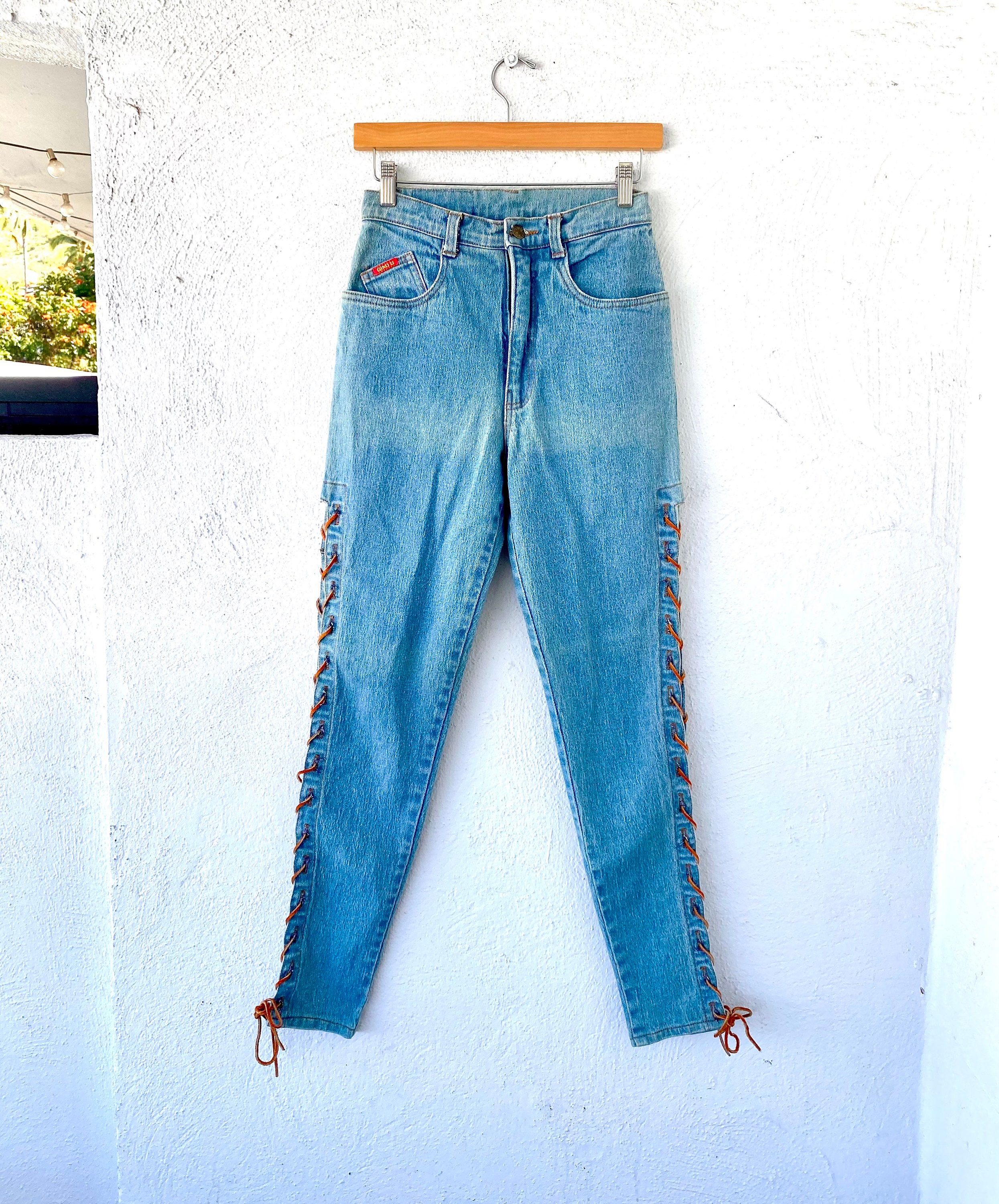 Vintage Y2K Jeans, Lace up Denim Jeans, Bootcut Jeans, Denim Flares. UK 6 