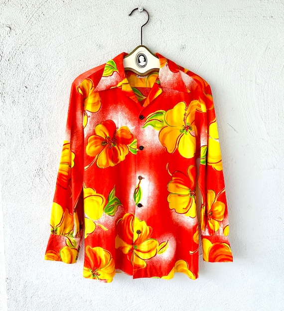 Vintage 70s Hawaiian Butterfly Collar Shirt 1970s… - image 1