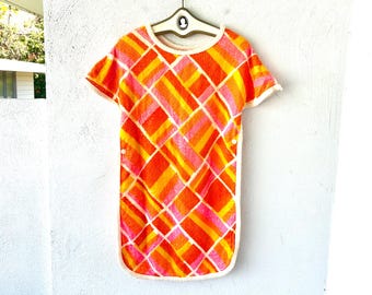 Vintage 70s Royal Terry Towel Dress Terry Cloth Poncho 1970s Swimsuit Coverup Pool