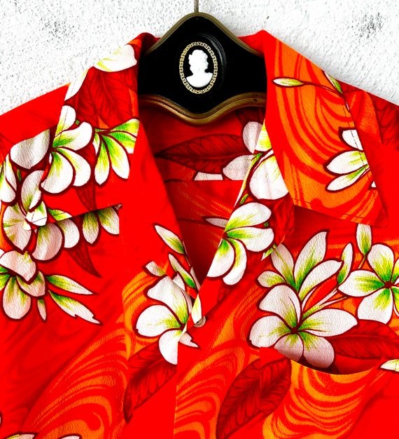 Vintage 70s Hawaiian Neon Floral Aloha Shirt Larg… - image 2