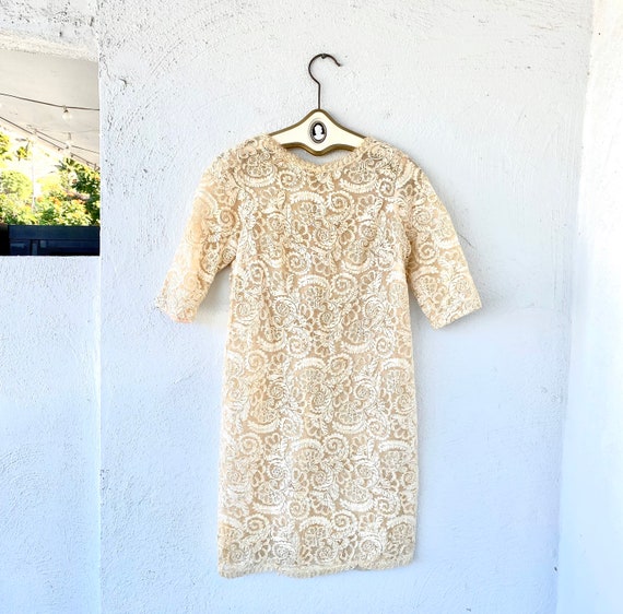 Vintage 50s Embroidered Lace Chiffon White Floral… - image 1