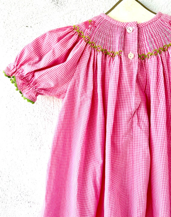 Vintage Girls Smocked Gingham Swing Dress Embroid… - image 8