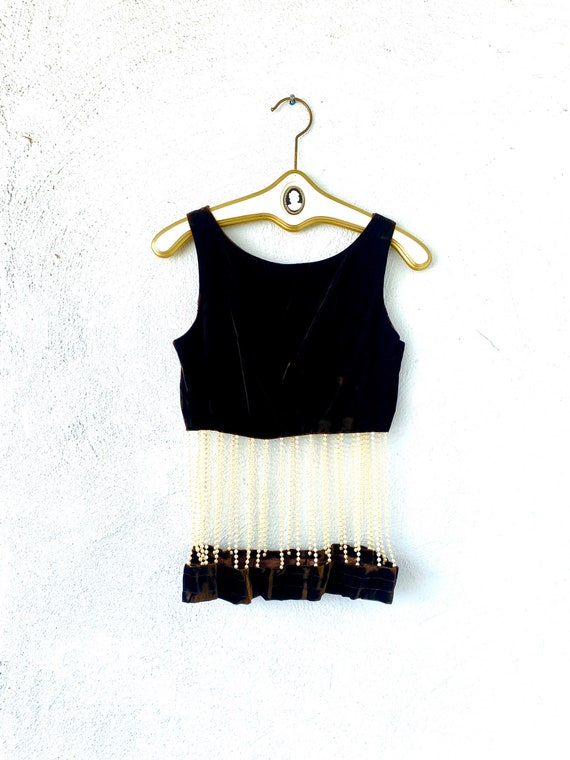 Vintage 60s Velvet Gogo Swinging Pearl Crop Top Ta