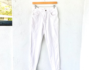 Vintage 80-90-tals vita mom jeans raka denimbyxor