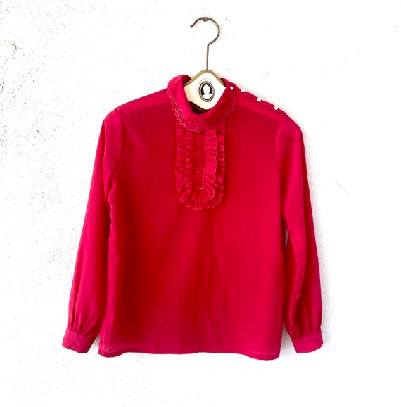 Vintage 80s Embroidered Lace Pink Blouse Shirt Hi… - image 1