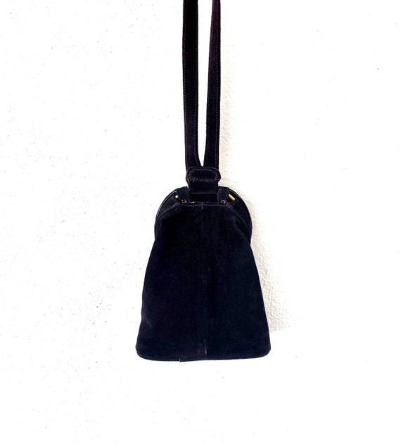 Vintage 70s 80s Black Suede Purse Leather Crossbo… - image 6