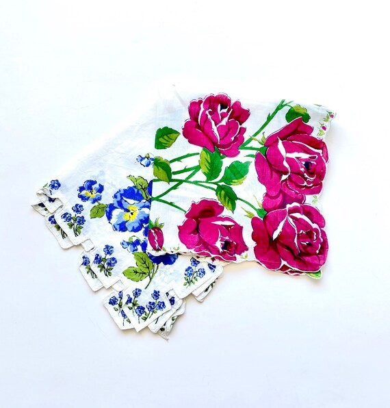 Vintage 40s 50s Rose Pansy Floral Embroidered Red
