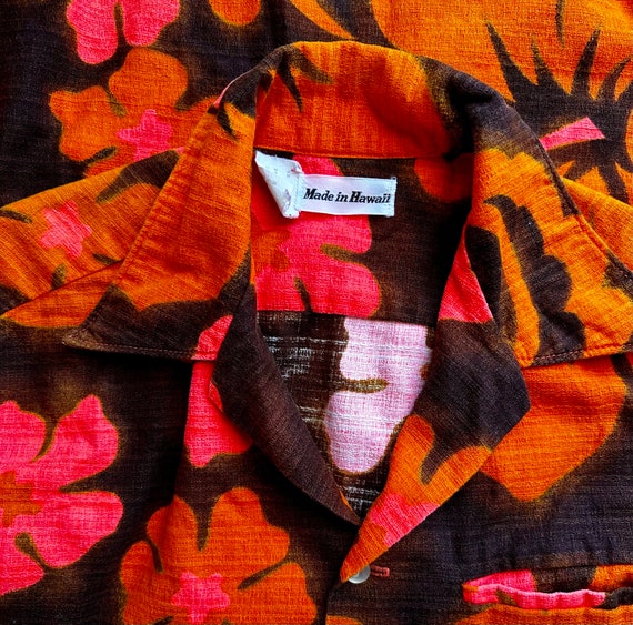 Vintage Hawaiian Barkcloth Aloha Shirt: 60s-70s Floral Top - Etsy