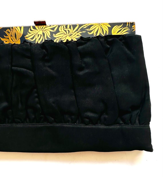 Vintage 1940s 1950s Gold Floral Black Handbag Clu… - image 5