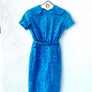 Vintage 60s Paisley Dress Boho Mod Blue Paisley 1960s Shirtdress