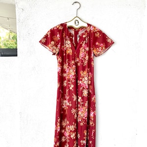 Vintage jaren 70 Liberty House Hawaiiaans Muumuu jaren 70 Hawaii bloemen rode lange prairiejurk