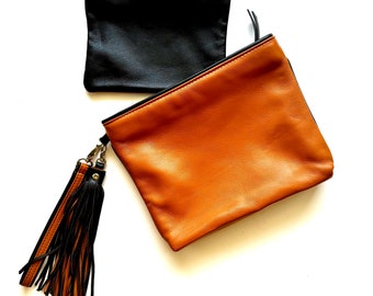 Ensemble de sacs en cuir YSL Jardin Majorelle vintage, pochette marocaine en cuir souple marron, sac à main