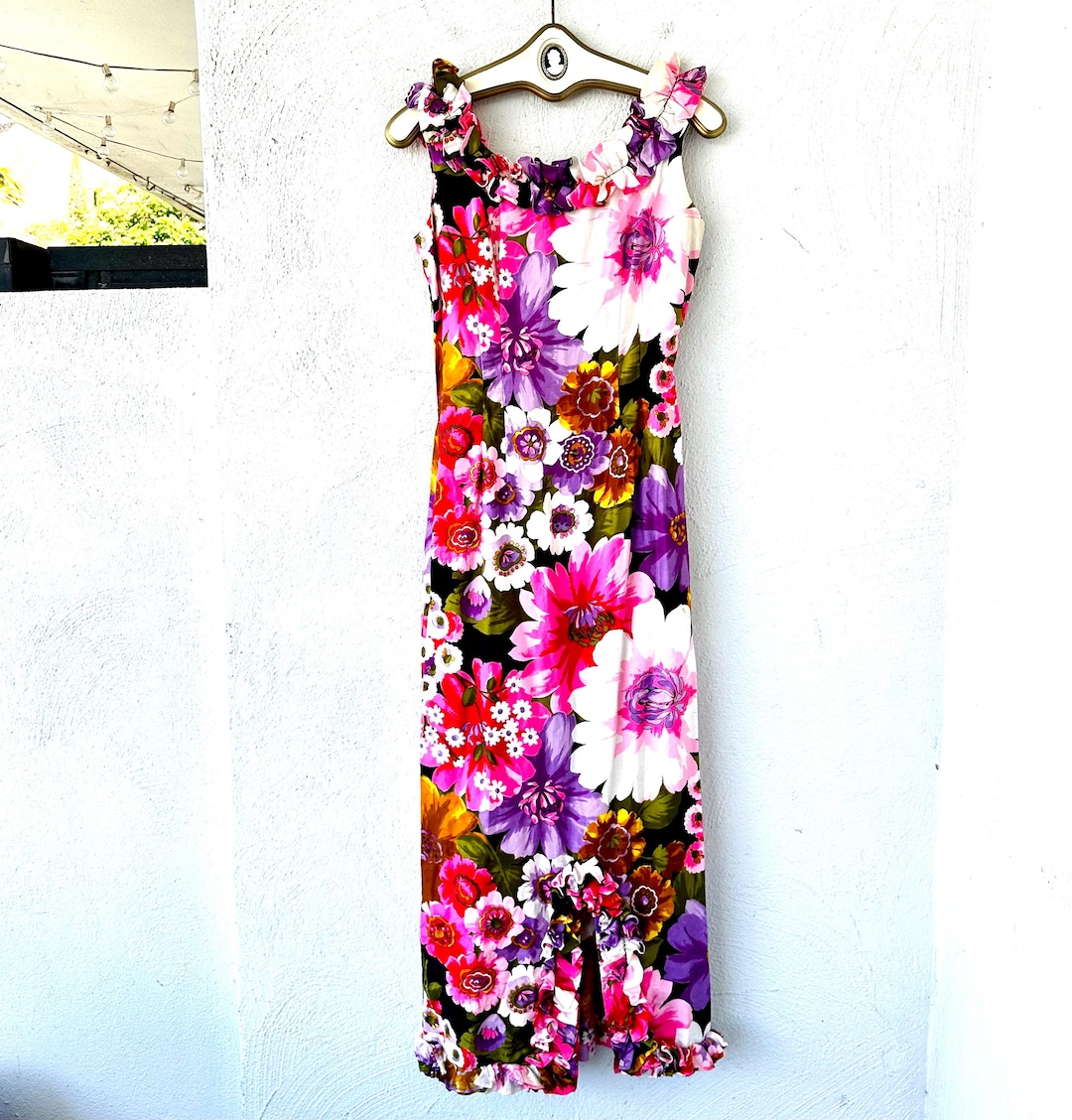 Vintage 60s Hawaiian Psychedelic Bright Floral Dress 1960s Hawaii ...