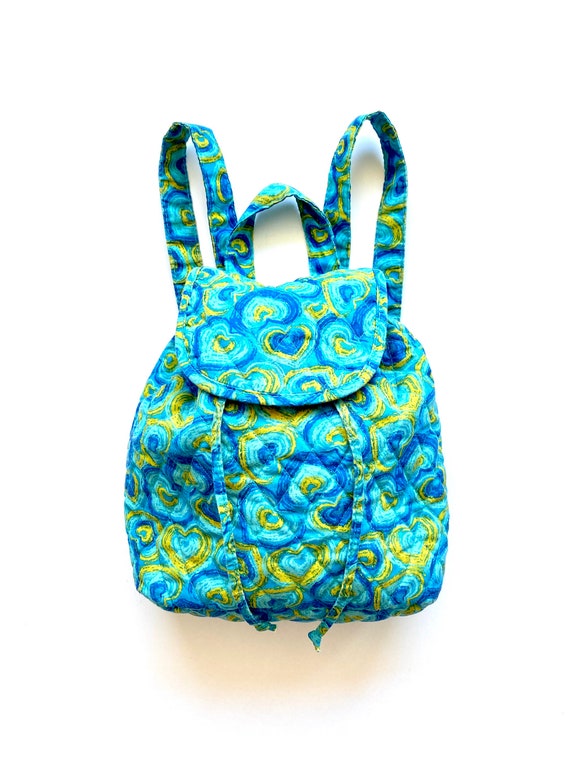 Vintage 90s Y2K Mini Backpack // Blue Quilted Hea… - image 1