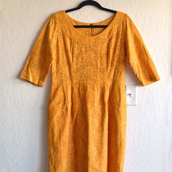 60s Mod Dress // Yellow Lace Dress // Long Sleeve Dress // Women's Dress OOAK Handmade