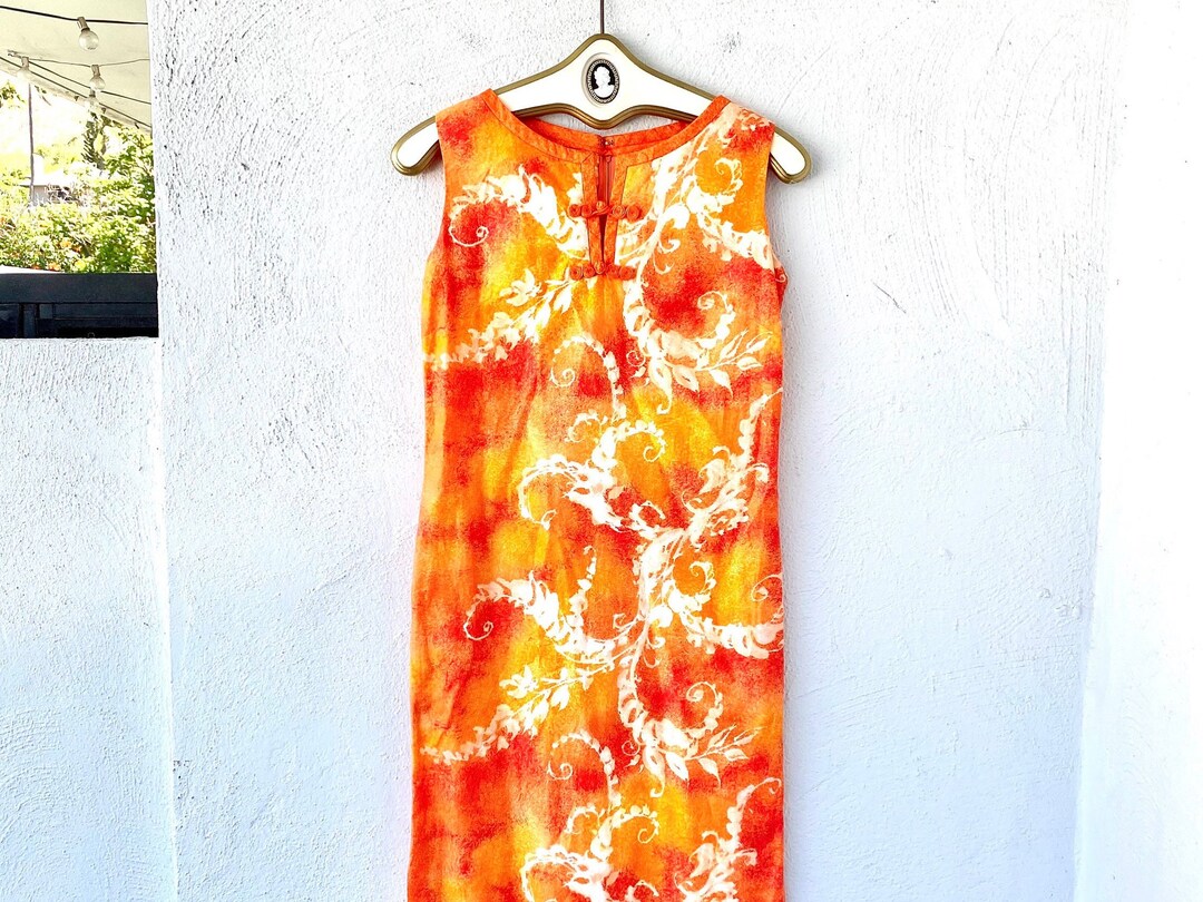 Vintage 60s 70s Hawaiian Bright Floral Cheongsam Dress Asian 1960s ...
